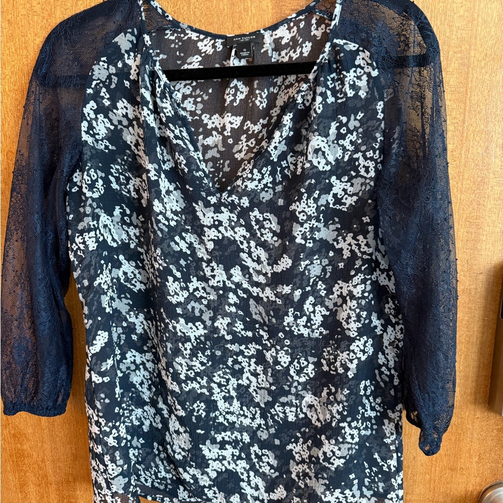 Ann Taylor Floral Lace Sleeve Top